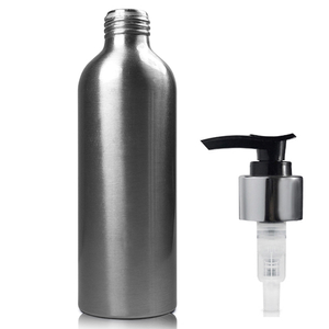 200ml Aluminium Bottle & 24mm Premium Lotion Pump - Black/Silver