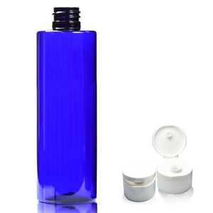 250ml Cobalt Blue PCR/PET Tubular Plastic Bottle & 24mm Flip-Top Cap - Smooth White