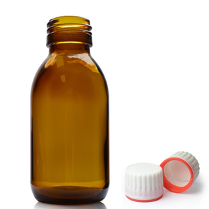 100ml Amber Glass Sirop Bottle & 28mm (Red Band) T/E Cap