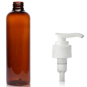 250ml 'Boston' Amber 30% PCR Plastic Bottle & 24mm Lotion Pump - Black
