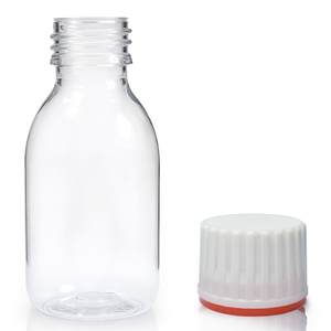 100ml Clear PET Plastic Sirop Bottle & 28mm (Red Band) T/E Cap