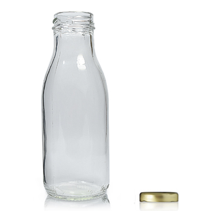 300ml Clear Glass Juice Bottle & 38mm Twist Off Cap - Gold