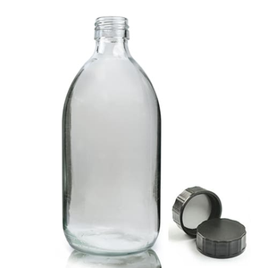 500ml Clear Glass Sirop Bottle & PP Screw Cap - Black