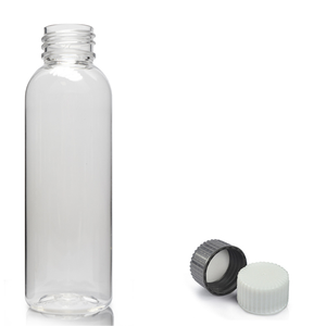 100ml Tall Clear PET Boston Bottle & 24mm Screw Cap - Black