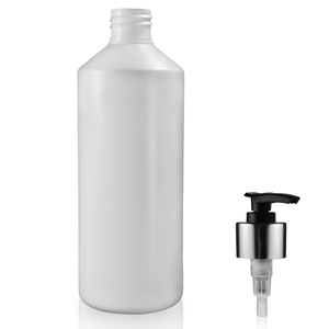 500ml White HDPE Plastic Round Bottle & 28mm Premium Lotion Pump