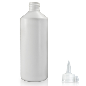 500ml White HDPE Plastic Round Bottle & 28mm Spout Cap