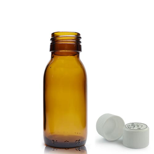 60ml Amber Glass Sirop Bottle & 28mm White Medilock Cap
