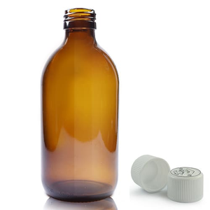 300ml Amber Glass Sirop Bottle & 28mm White Medilock Cap