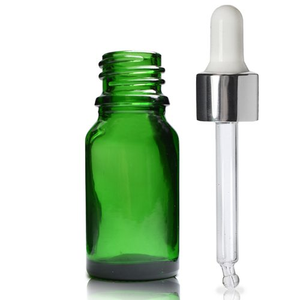 10ml Green Glass Dropper Bottle & White/Sil Pipette