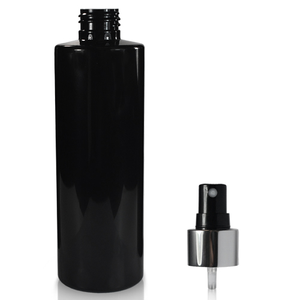 250ml Glossy Black Plastic Bottle & 24mm Silver Atomiser Spray - Black &amp; Silver
