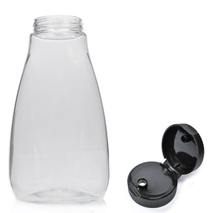 250ml Plastic Squeezy Sauce Bottle & 38mm Frosted Black Flip-Top Cap (6mm)