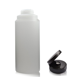 500ml HDPE Plastic Sauce Bottle & 38mm D/W Black Flip-Top Cap