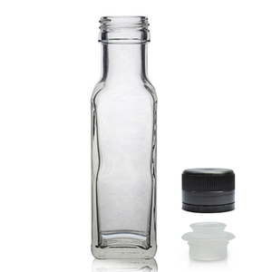 100ml Clear Glass Marasca Bottle & 31.5mm T/E Black Pouring Cap