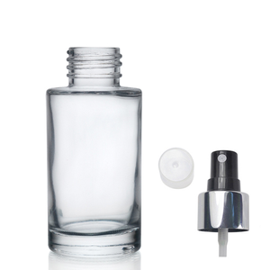 50ml Clear Glass Simplicity Bottle & Silver Atomiser Spray - Black & Silver