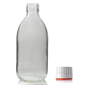 300ml Clear Glass Sirop Bottle & 28mm (Red Band) T/E Cap