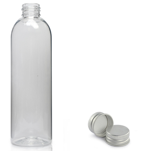 300ml Tall Clear PET Boston Bottle & 24mm Aluminium Cap - Silver