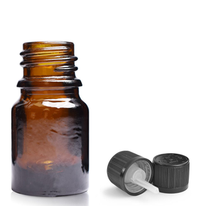 2.5ml Amber Glass Dropper Bottle & Tamper Evident Dropper Cap - Black
