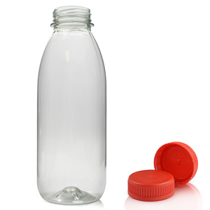 330ml Classic Clear 30% RPET Juice Bottle With 38mm Tamper Evident Juice Cap - Red