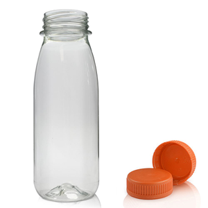 250ml Classic Clear 30% RPET Juice Bottle & 38mm Tamper Evident Juice Cap - Orange