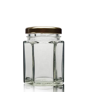 55ml Hexagonal Clear Glass Jar With Lid - Gold