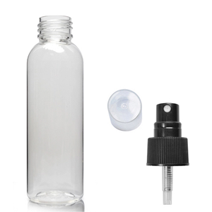 100ml Tall Clear PET Boston Bottle & 24mm Atomiser Spray - Black