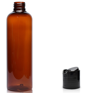 250ml 'Boston' Amber 30% PCR Plastic Bottle & 24mm Disc Top Cap - White