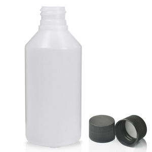 100ml Natural HDPE Plastic Round Bottle & 20mm Screw Cap - Black
