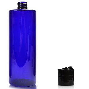 500ml Cobalt Blue PCR/PET Tubular Plastic Bottle & 24mm Disc Top Cap - Black