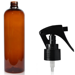 500ml ‘Boston’ Amber PCR/PET Plastic Bottle & 24mm Mini Trigger Spray - Black