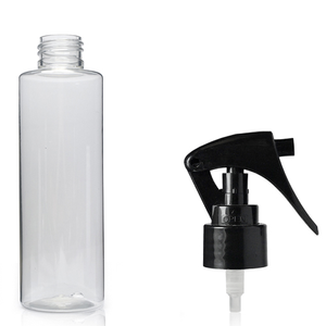 150ml Clear PET/PCR Plastic Tubular Bottle & 24mm Mini Trigger Spray - Black
