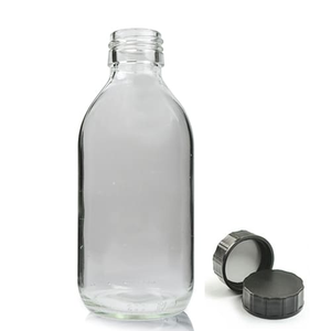200ml Clear Glass Sirop Bottle & PP Screw Cap - Black