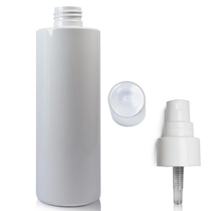 250ml White Glossy PCR/PET Plastic Bottle & 24mm Standard Atomiser Spray - Smooth White