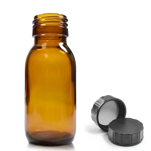60ml Amber Glass Sirop Bottle & PP Screw Cap - Black