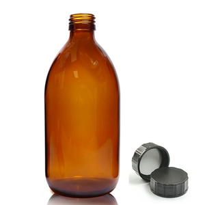 500ml Amber Glass Sirop Bottle & PP Screw Cap - Black