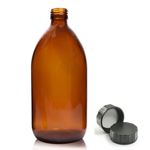 1000ml Amber Glass Sirop Bottle & PP Screw Cap - Black
