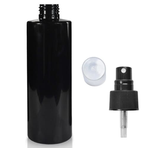 250ml Glossy Black Plastic Bottle & 24mm Standard Atomiser Spray - Black