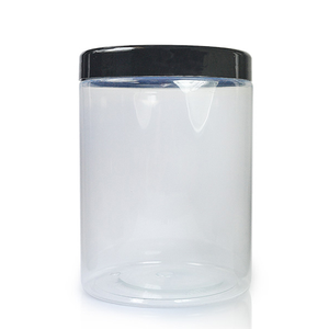 1000ml Clear PET Straight Cylindrical Jar & 100mm I.H.S. Lid - Black