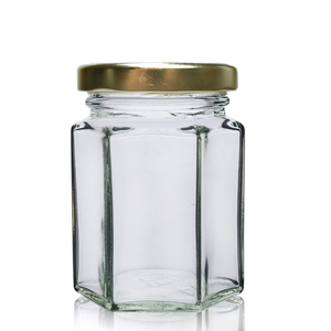 110ml Hexagonal Clear Glass Jar & 48mm Twist-Off Lid - Gold