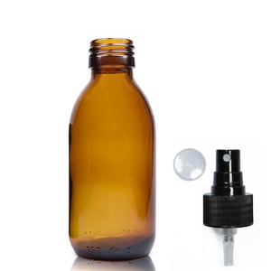 150ml Amber Glass Sirop Bottle & Standard Atomiser Spray - Black