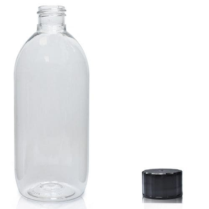 500ml Clear PET Olive Bottle & 28mm Screw Cap - Black