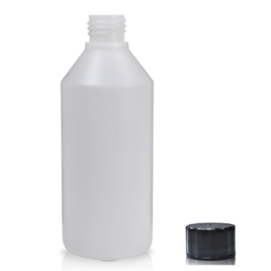 250ml Natural HDPE Plastic Round Bottle & 28mm Screw Cap - Black