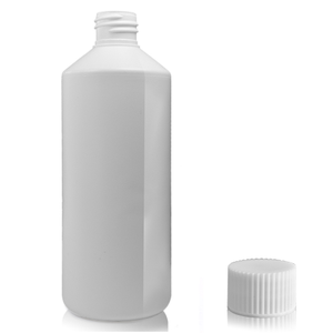 500ml White HDPE Plastic Round Bottle & 28mm Screw Cap - White