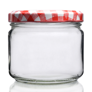 300ml Squat Clear Glass Food Jar & Twist-Off Lid - Red Gingham