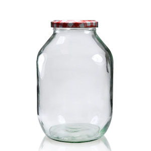 Half Gallon Clear Glass Pickle Jar & Twist-Off Lid - Red Gingham