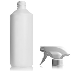500ml White HDPE Plastic Round Bottle & 28mm Trigger Spray - White