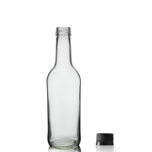 330ml Clear Glass Mountain Bottle & 28mm MCA Screw Cap - Black