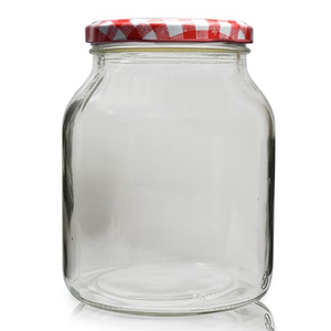 925ml Clear Glass Jar With Lid - Red Gingham