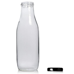 1000ml Clear Glass Milk/Juice Bottle & 53mm Twist Off Cap - Black
