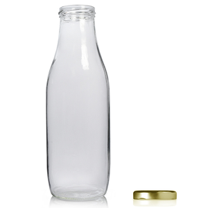 1000ml Clear Glass Milk/Juice Bottle & 53mm Twist Off Cap - Gold