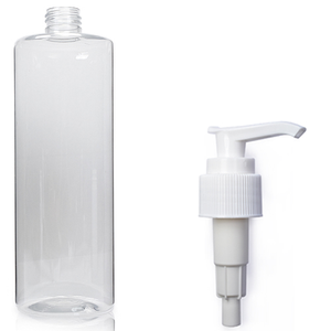 500ml Clear PCR/PET Plastic Tubular Bottle & 24mm Lotion Pump - White (Lock Down)